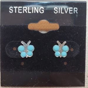 .925 Blue Butterfly Stud Earrings